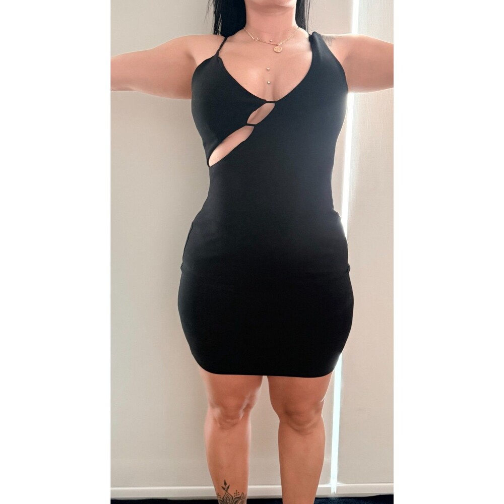 Zara Black Bodycon Mini Dress Women's Medium Cutout Strappy Night Out Y2K